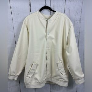 NWOT G-NET Faux Leather Long Bomber Snap Jacket Men’s Sz XXL Light Yellow Cream